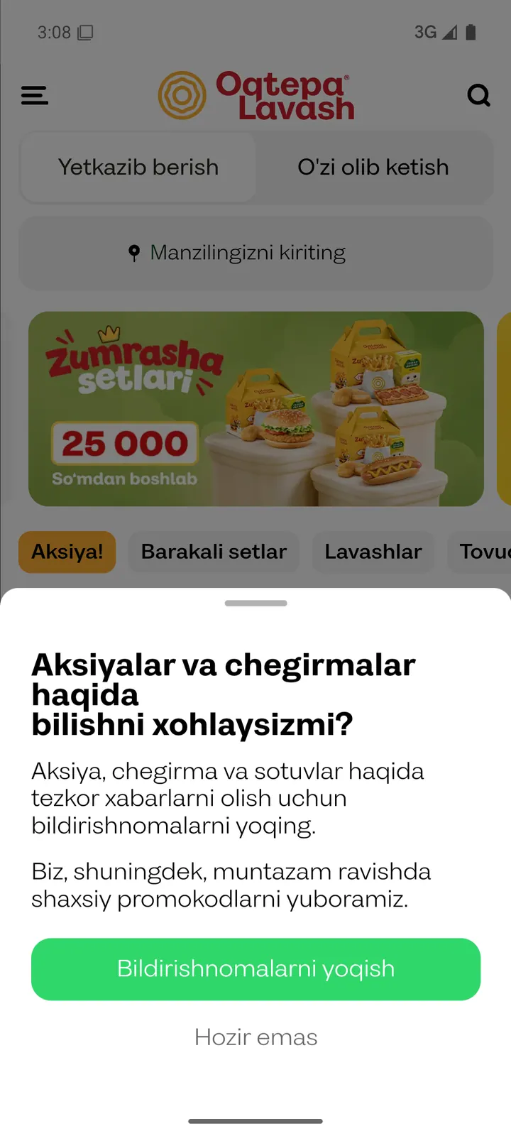 Oqtepa Lavash — Ruxsat soʻrovi