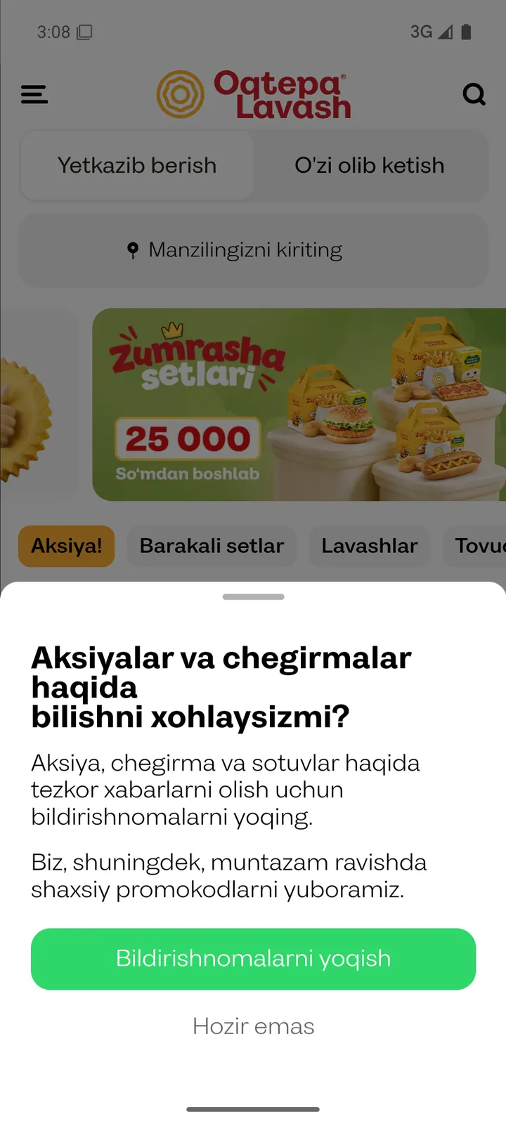 Oqtepa Lavash — Ruxsat soʻrovi