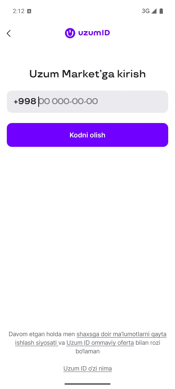 Uzum Market — Kirish