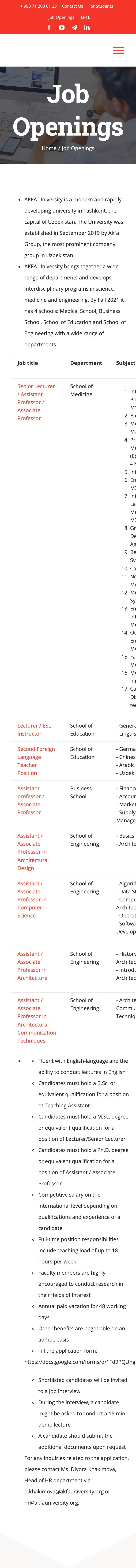AKFA University — Careers