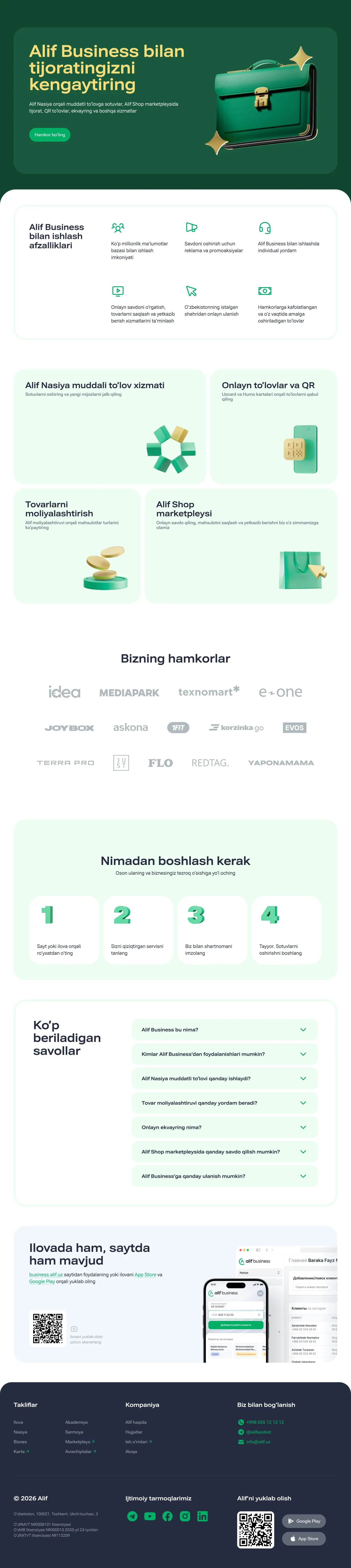 Alif — Landing sahifa