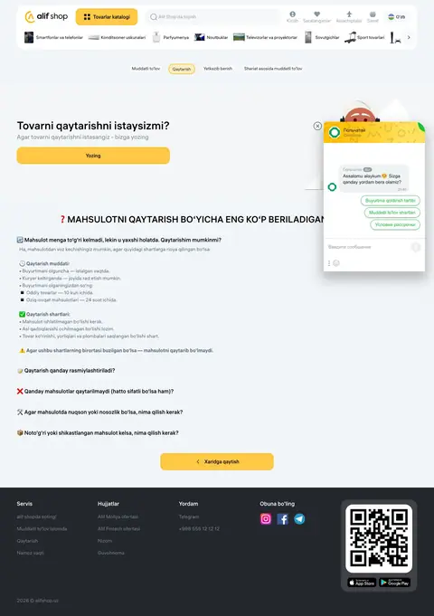 Alif Shop — Yordam va FAQ
