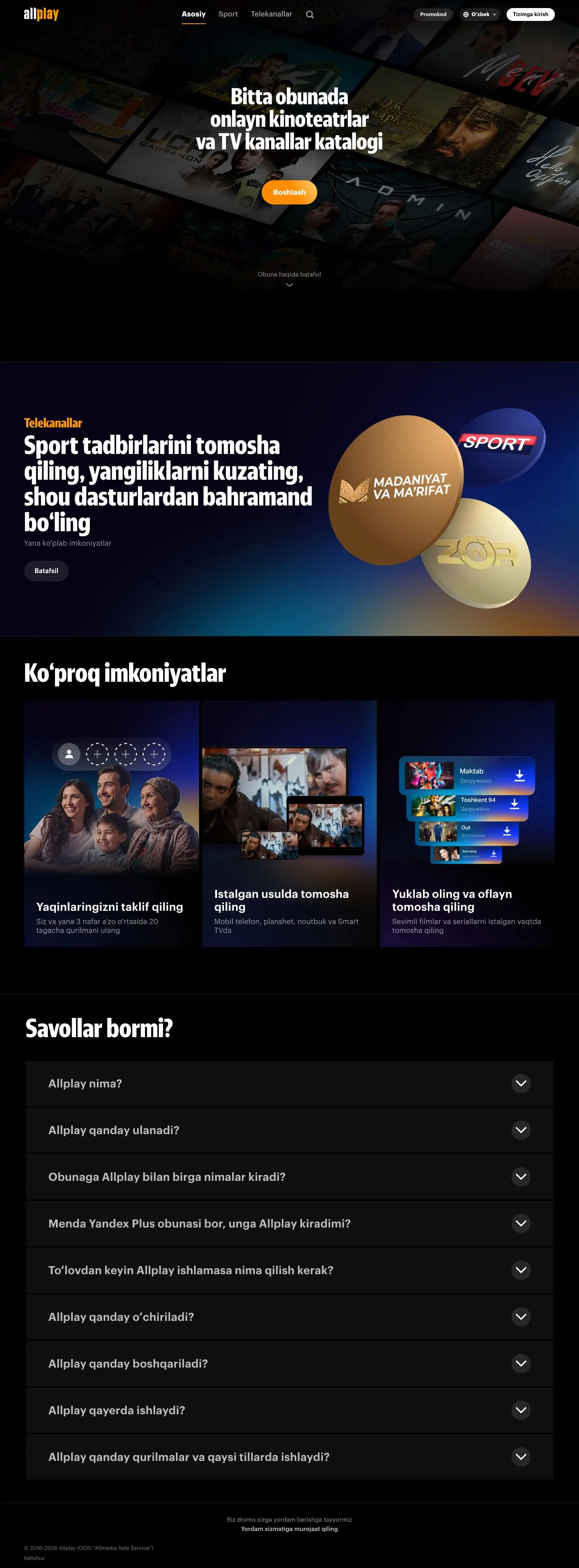 Allplay — Landing sahifa