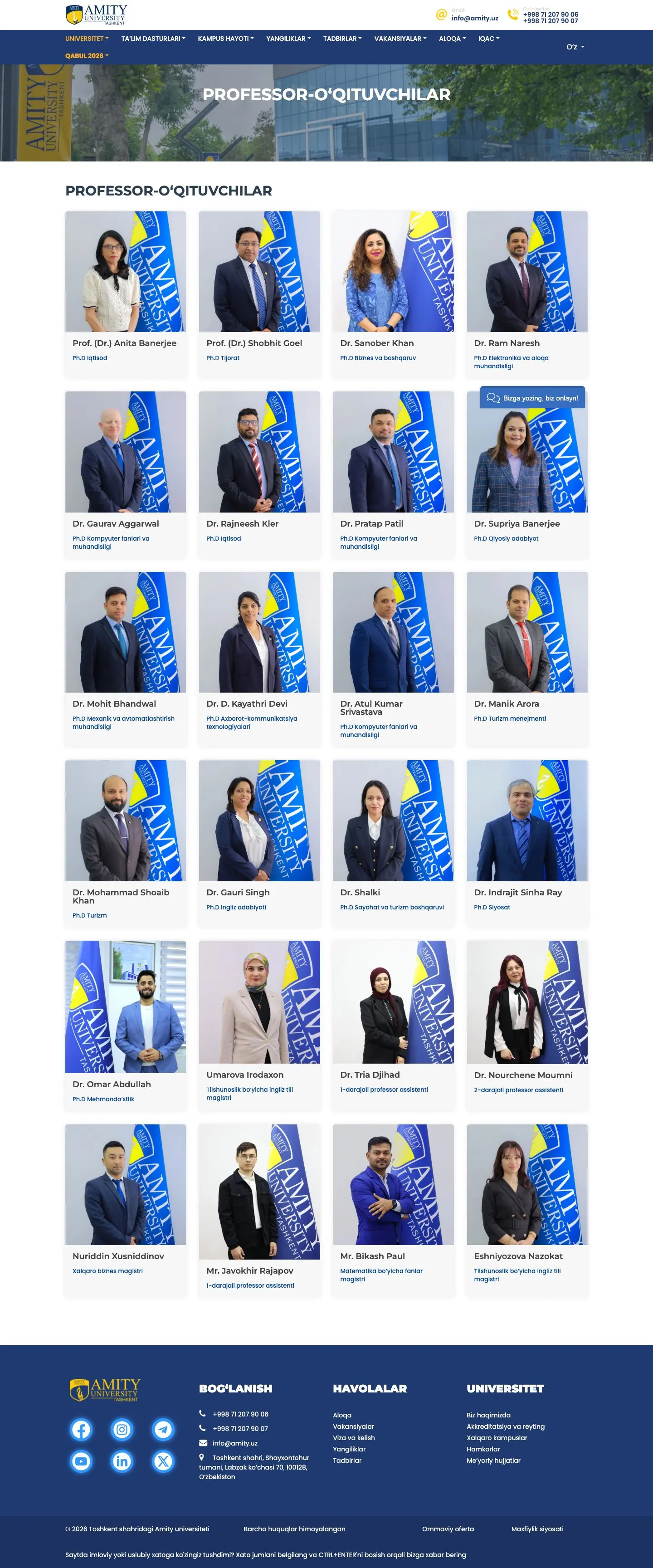 Amity University Tashkent — Manzillar