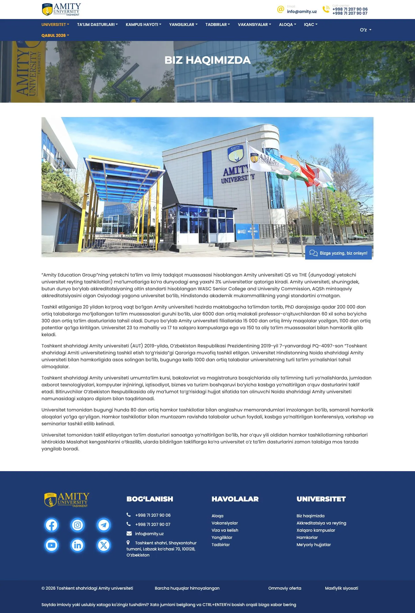 Amity University Tashkent — Biz haqimizda
