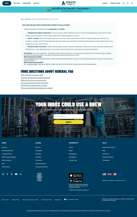 Athletic Brewing — Yordam va FAQ