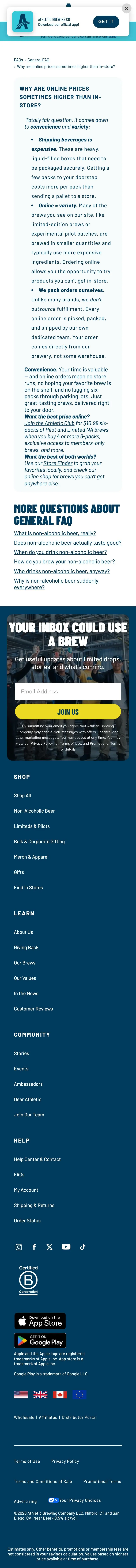 Athletic Brewing — Yordam va FAQ