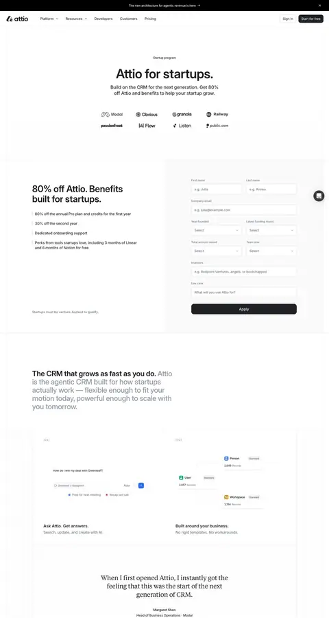 Attio — Landing sahifa