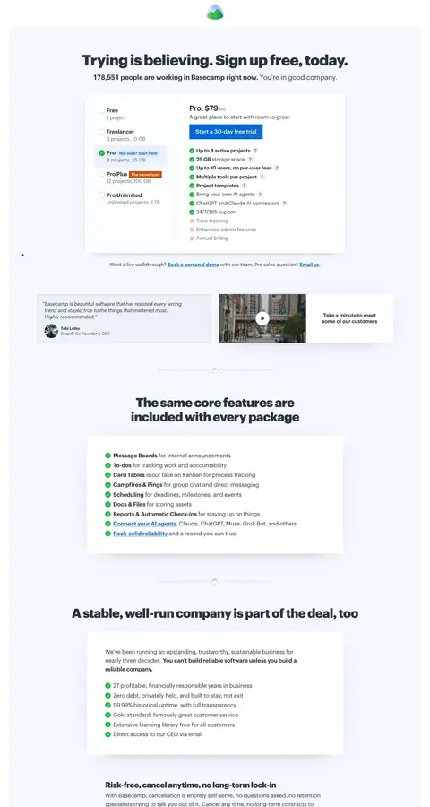 Basecamp — Narxlar