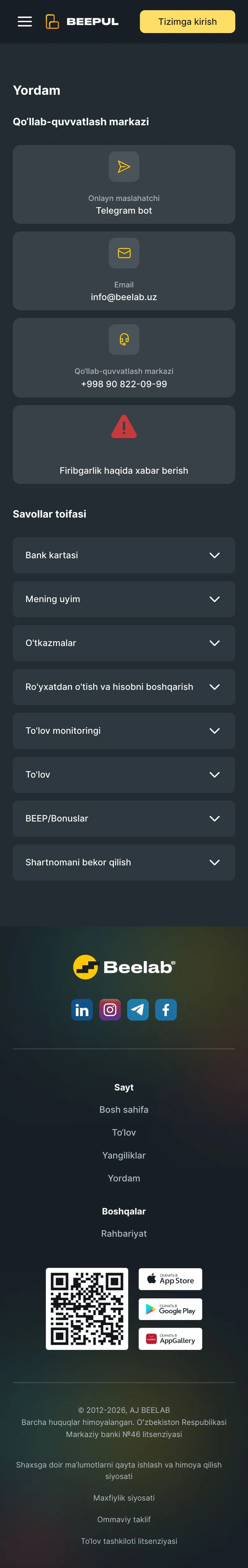 Beepul — Yordam va FAQ