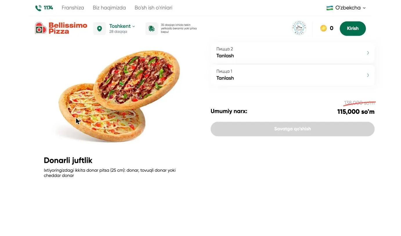 Bellissimo Pizza — Mahsulot