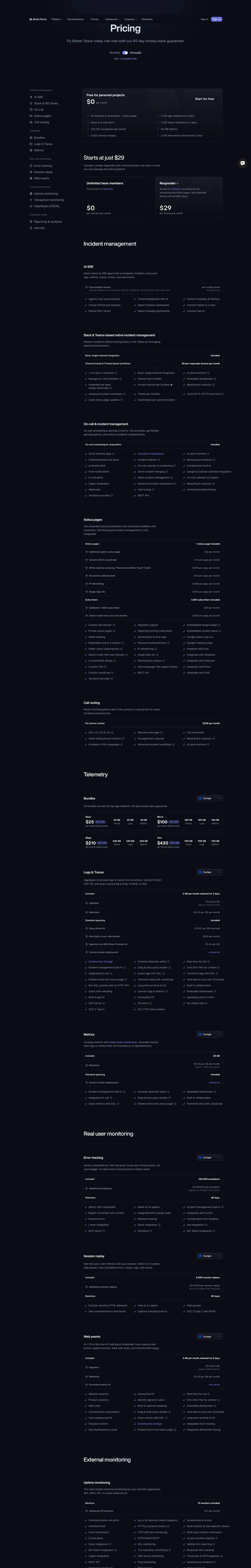 betterstack.com — Narxlar