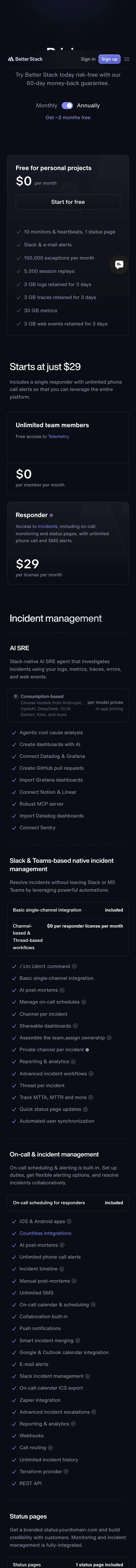 betterstack.com — Narxlar
