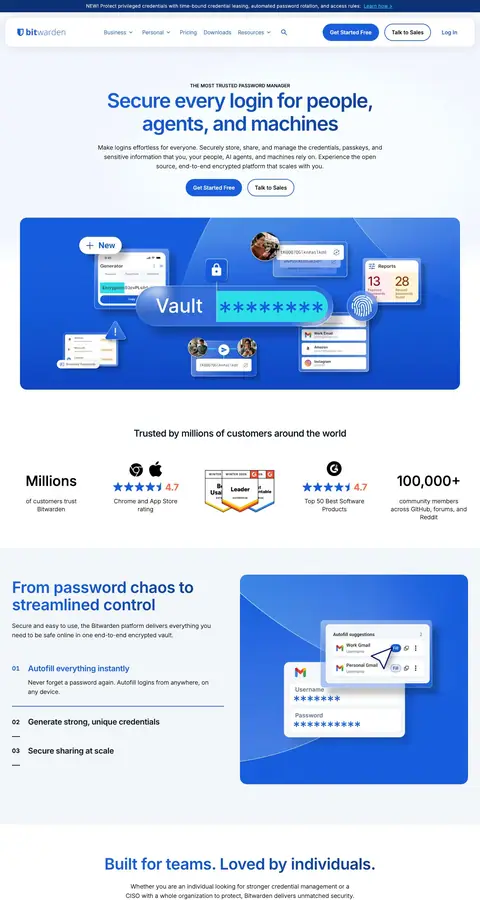 Bitwarden — Landing page