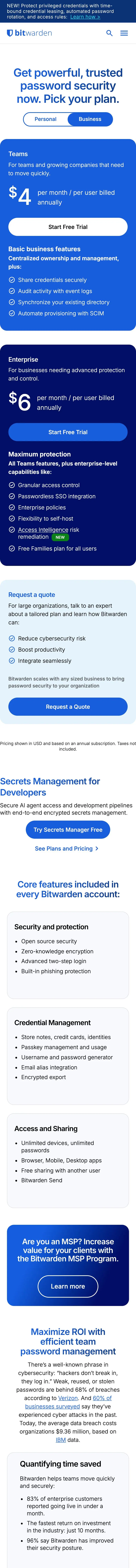 Bitwarden — Pricing