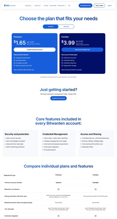 Bitwarden — Pricing
