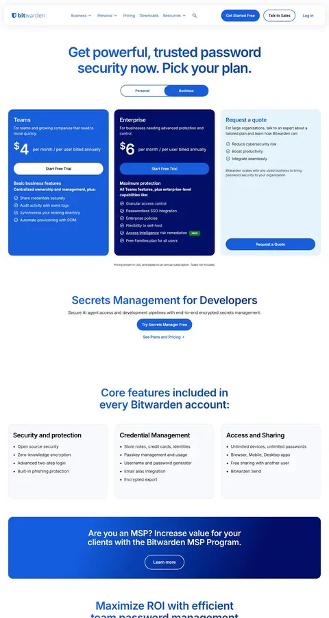 Bitwarden — Pricing