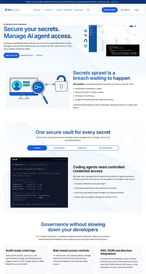 Bitwarden — Landing page