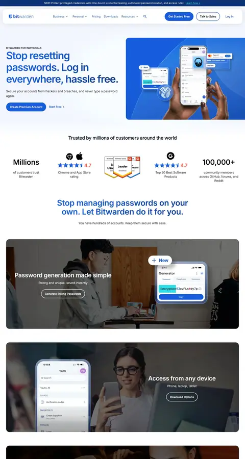 Bitwarden — Landing page