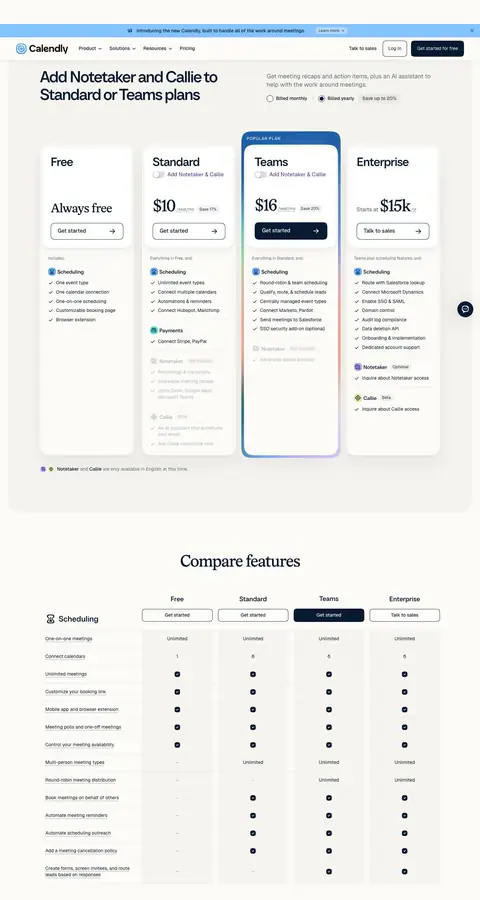 Calendly — Narxlar