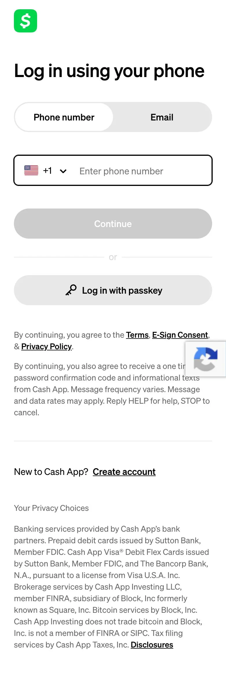 Cash App — Login