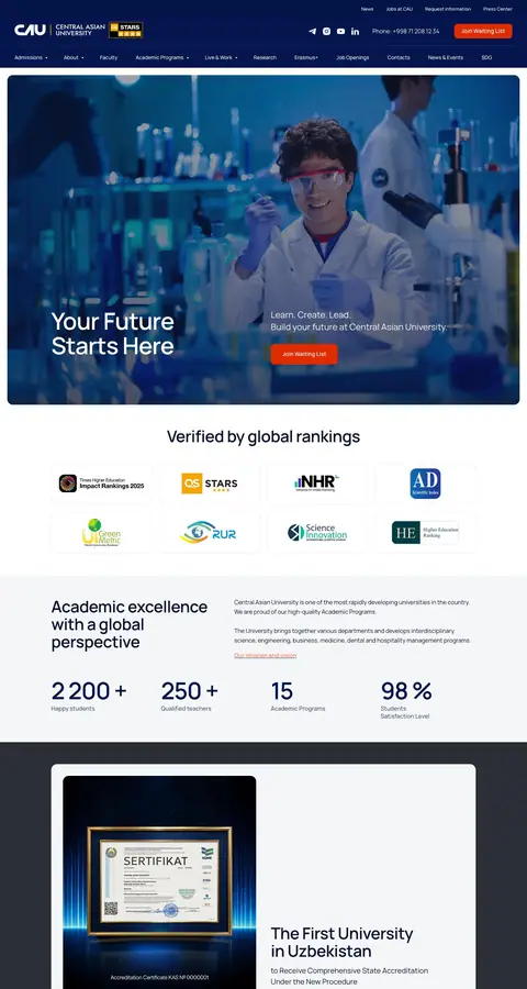 Central Asian University — Bosh sahifa