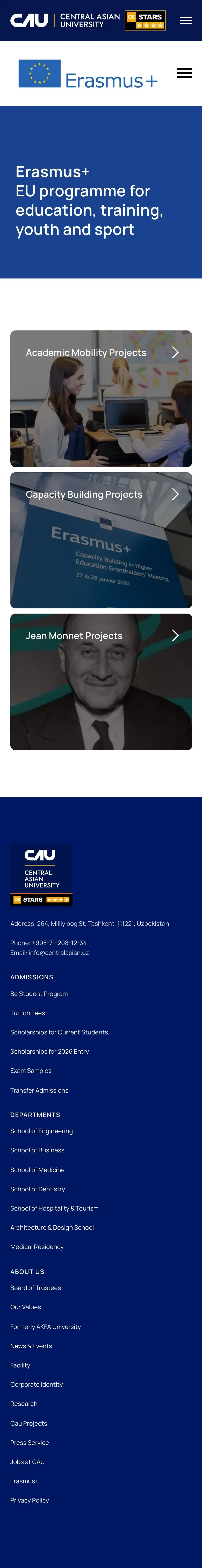 Central Asian University — Landing sahifa