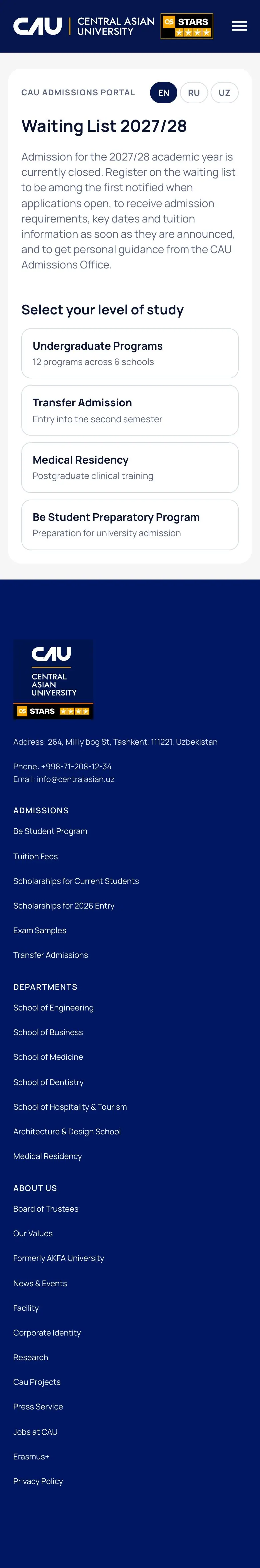 Central Asian University — Boshqa