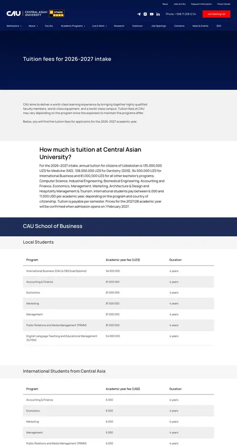 Central Asian University — Boshqa