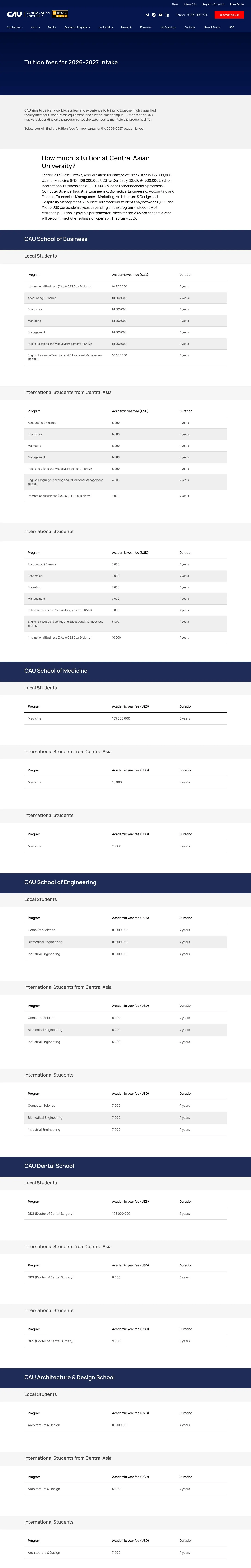Central Asian University — Pricing