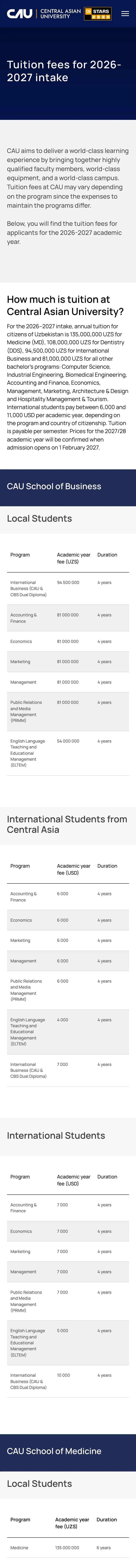 Central Asian University — Pricing