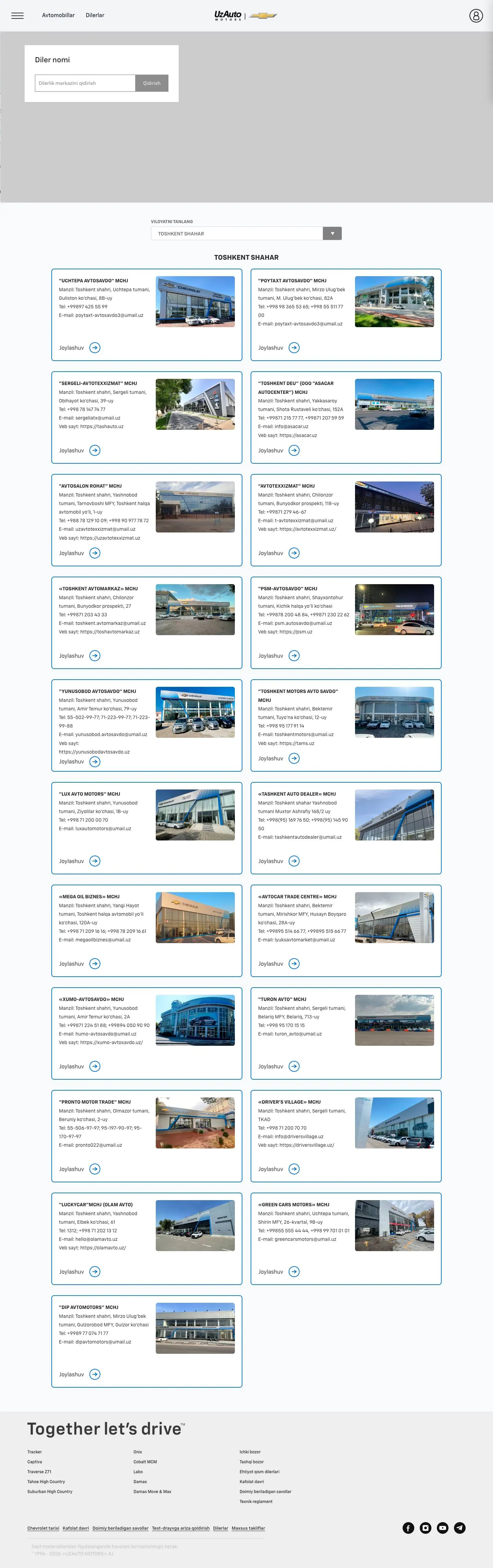 Chevrolet Uzbekistan — Manzillar