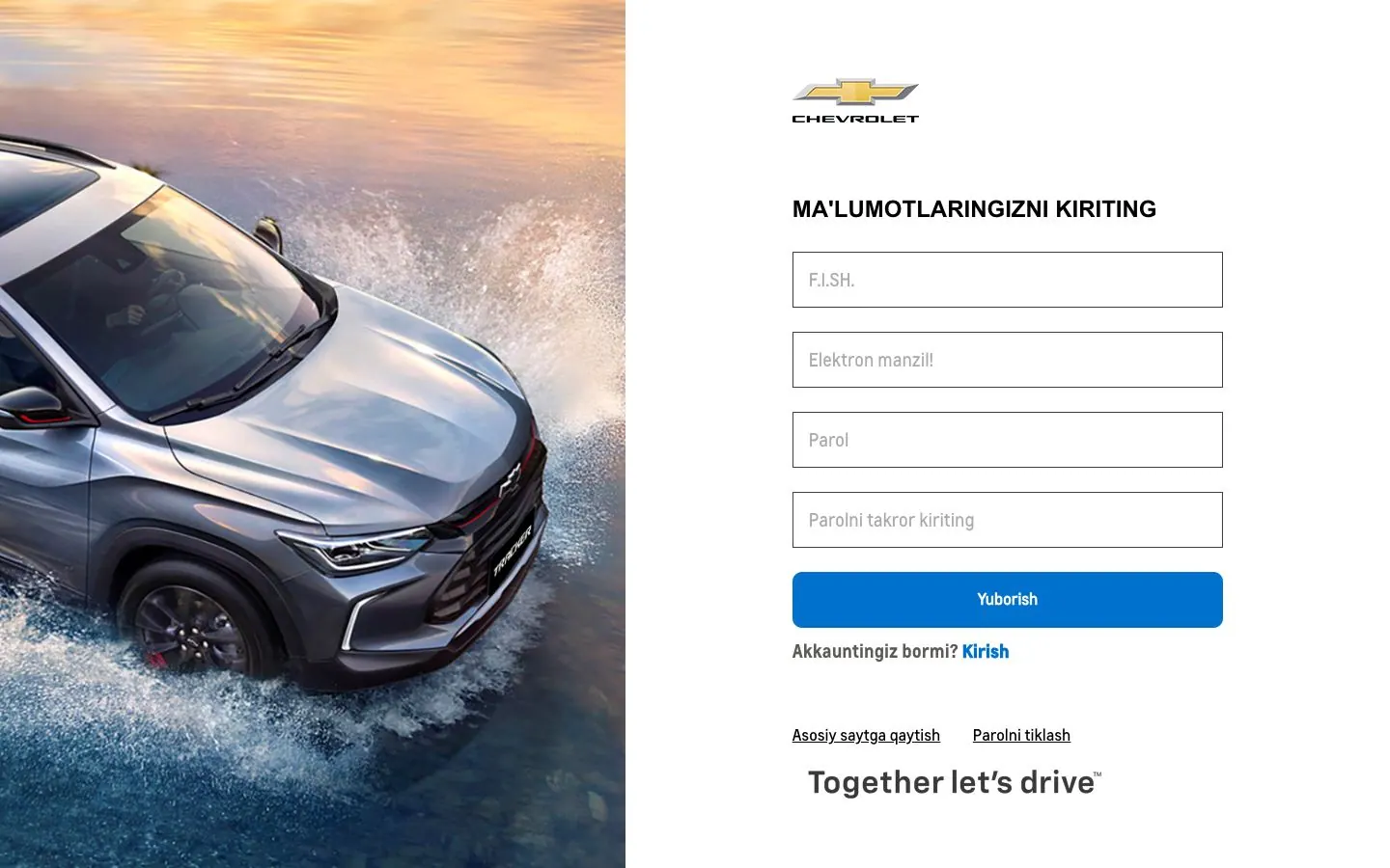 Chevrolet Uzbekistan — Sign up