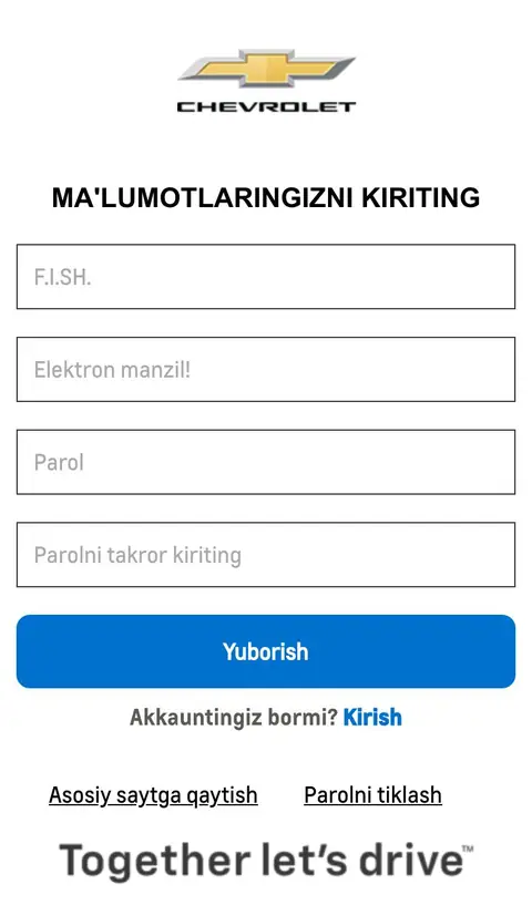 Chevrolet Uzbekistan — Sign up