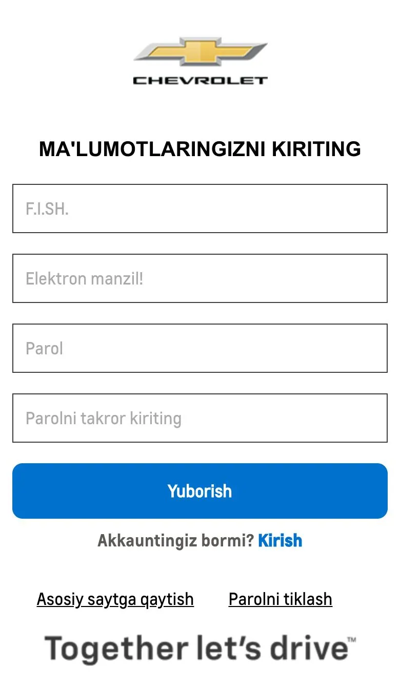 Chevrolet Uzbekistan — Sign up