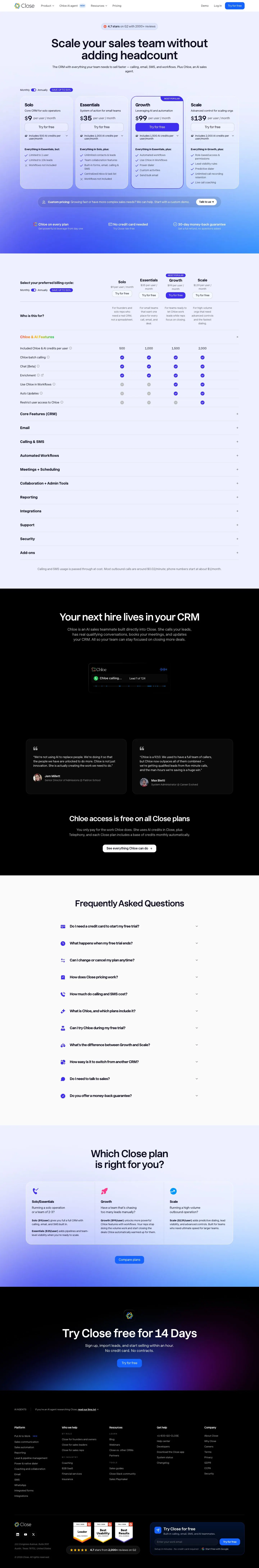Close — Pricing