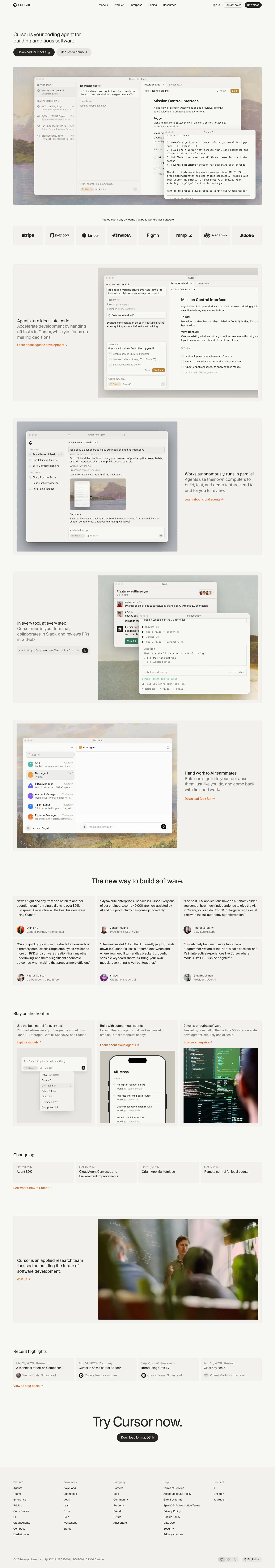 cursor.com — Landing sahifa