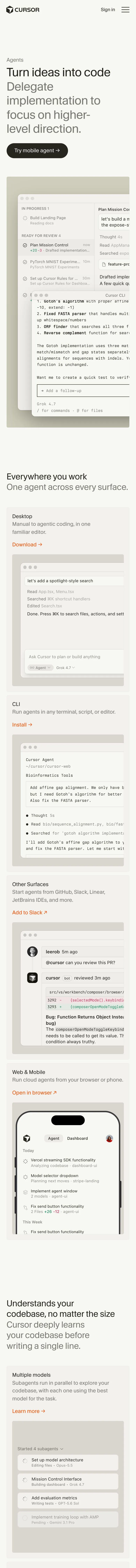 Cursor — Landing sahifa