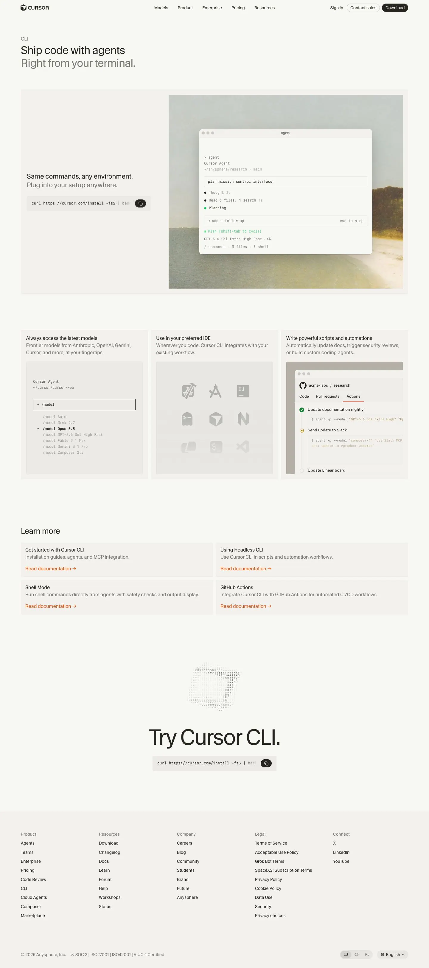 cursor.com — Landing sahifa