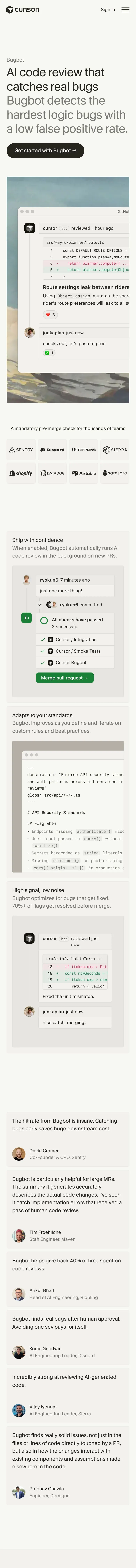 cursor.com — Landing sahifa