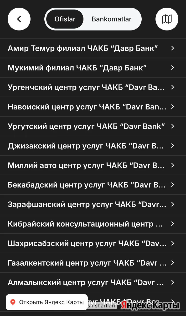 Davr Bank — Manzillar