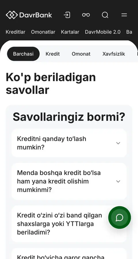 Davr Bank — Yordam va FAQ