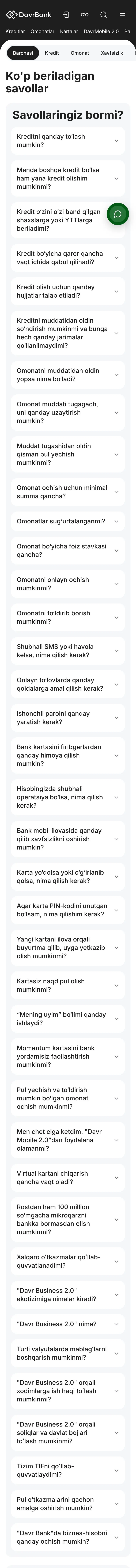 Davr Bank — Yordam va FAQ