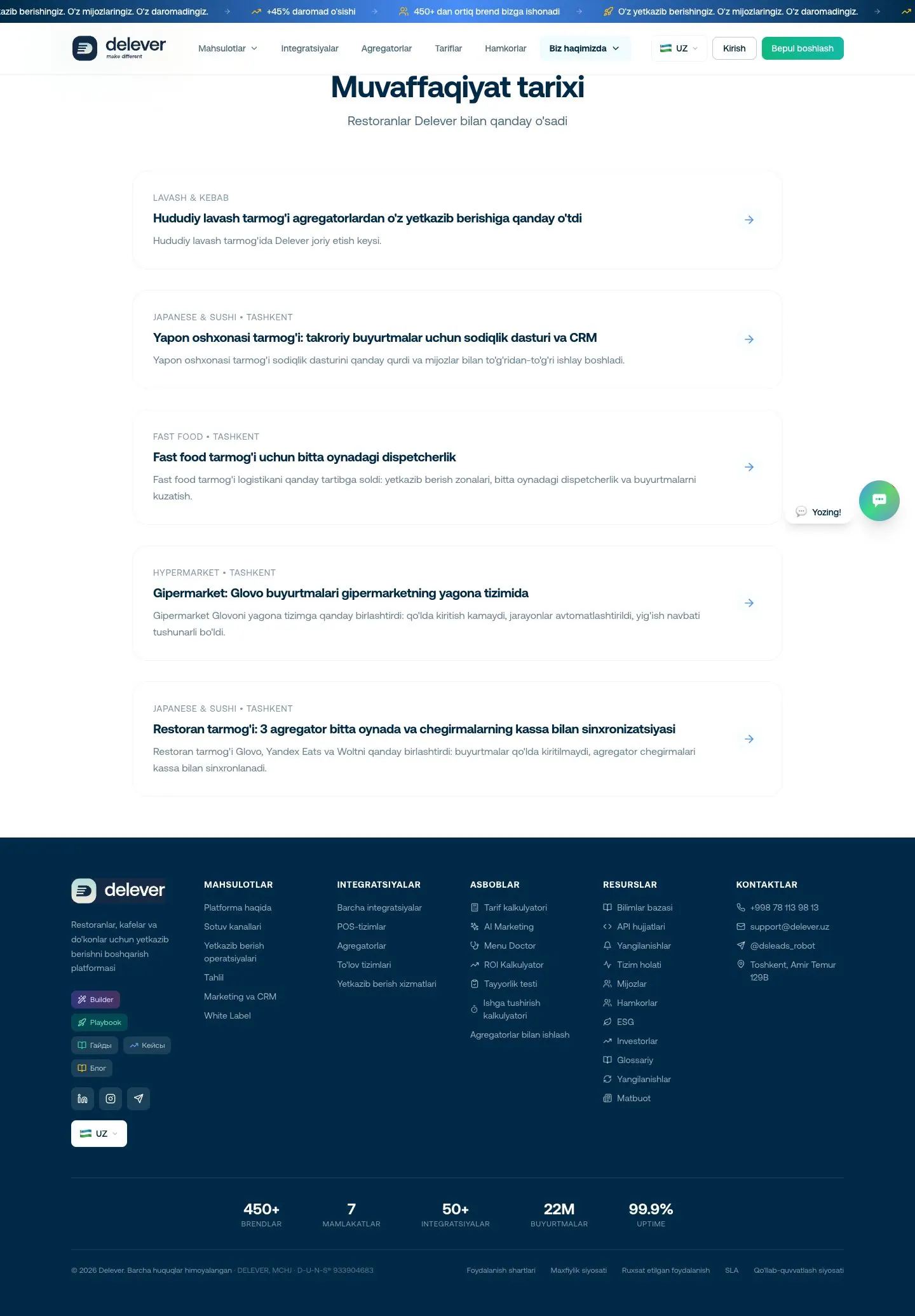 delever.uz — Yordam va FAQ