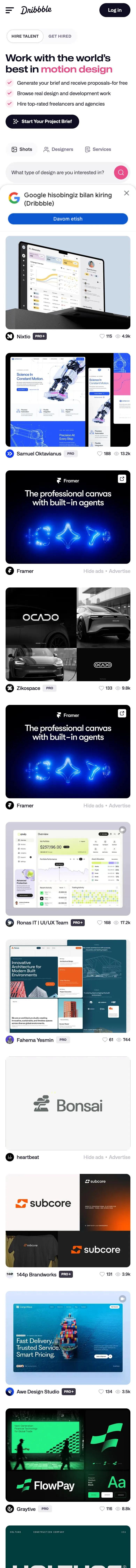 Dribbble — Landing page
