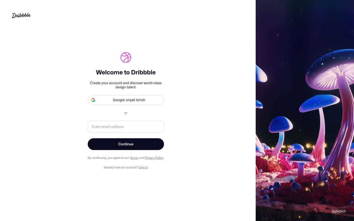 Dribbble — Sign up