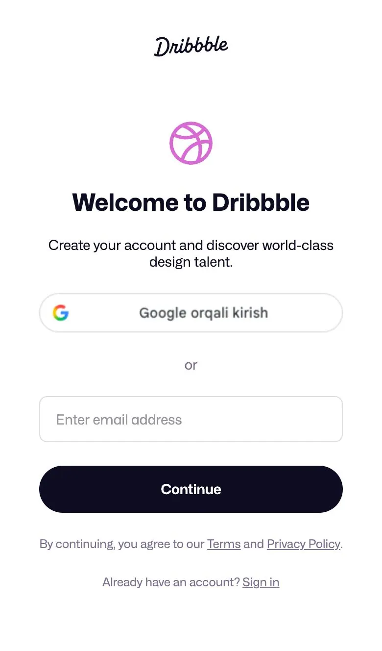 Dribbble — Sign up