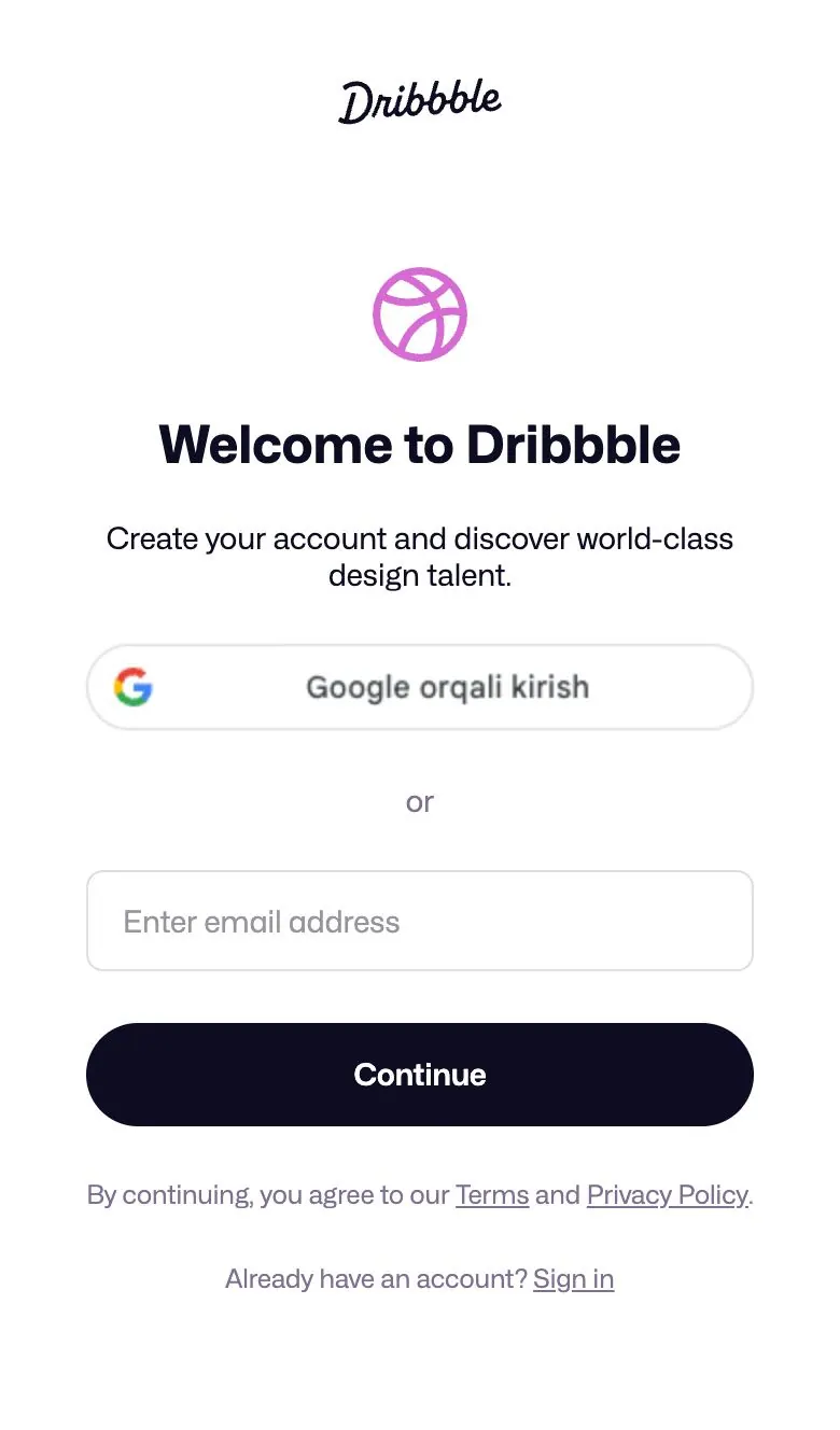 Dribbble — Sign up