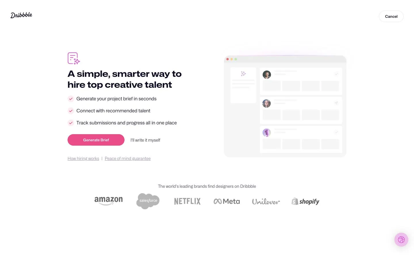Dribbble — Landing page