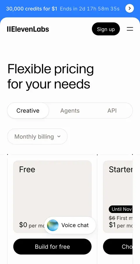 ElevenLabs — Narxlar